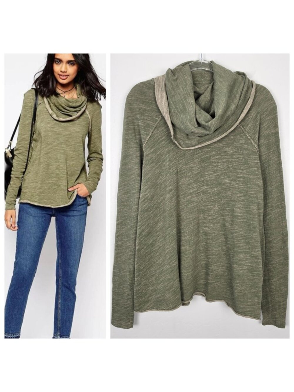 Free People FP Beach Cocoon Cowl Neck Pullover Top Long Sleeve Green Size M/L